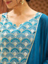 Teal Blue Georgette Embroidered Straight Kurta with Sharara & Dupatta Set